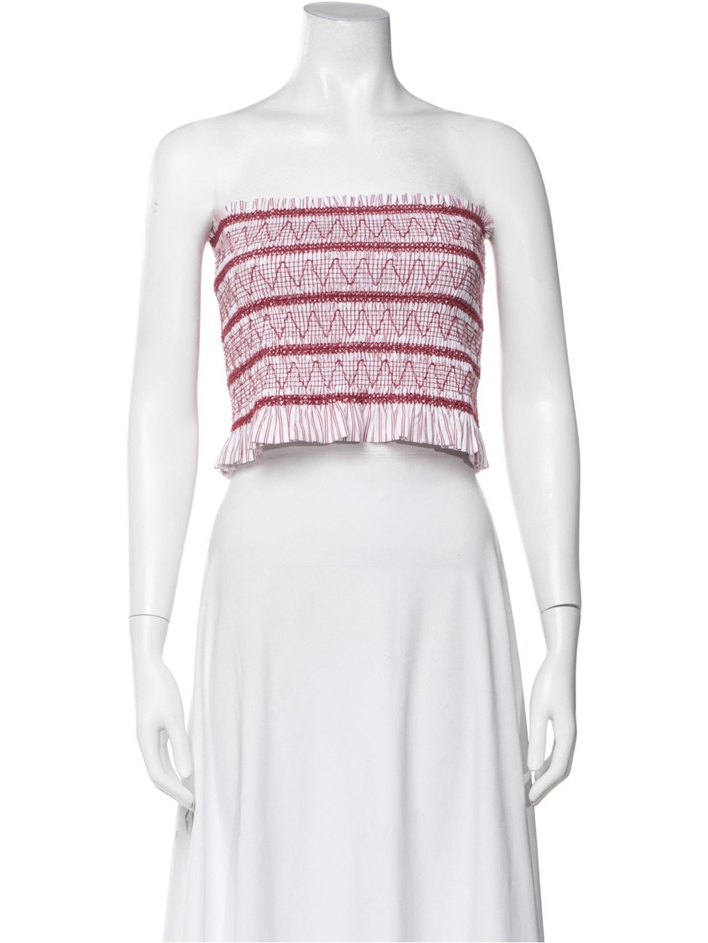 Christian Lacroix Smocked Strapless Top with Ruffle Hem